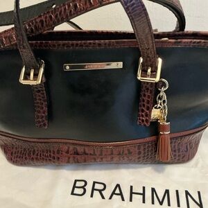 Brahmin Leather Vintage style Tuscan collection,Satchel /Crossbody Black & Pecan